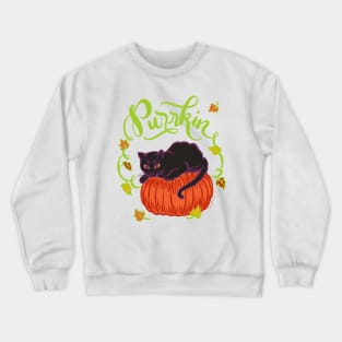 Funny Halloween Black Cat on Pumpkin Purrkin Fall Autumn Crewneck Sweatshirt